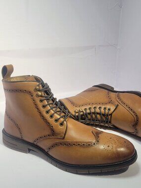 Steve Madden P-Candid Men's Size 11.5 Brown Leather Side Zip Wingtip Ankle Boots